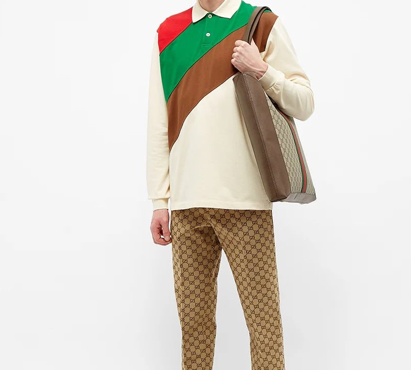 Gucci Olive Long Sleeve Polo Shirt For Men White 613844-XJCGR-8010