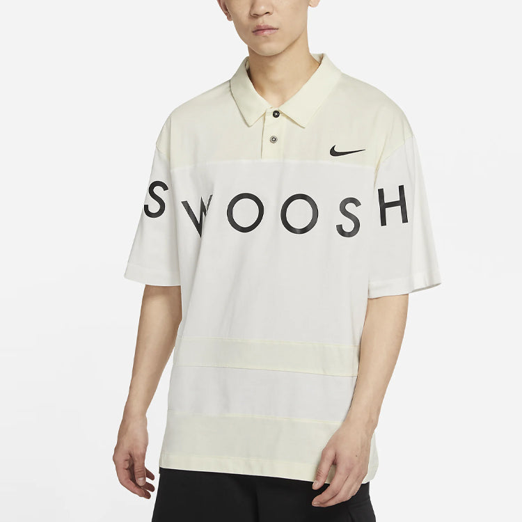 Nike Sportswear Swoosh Logo Printing Contrasting Colors Loose Polo Shirt White DJ5370-110