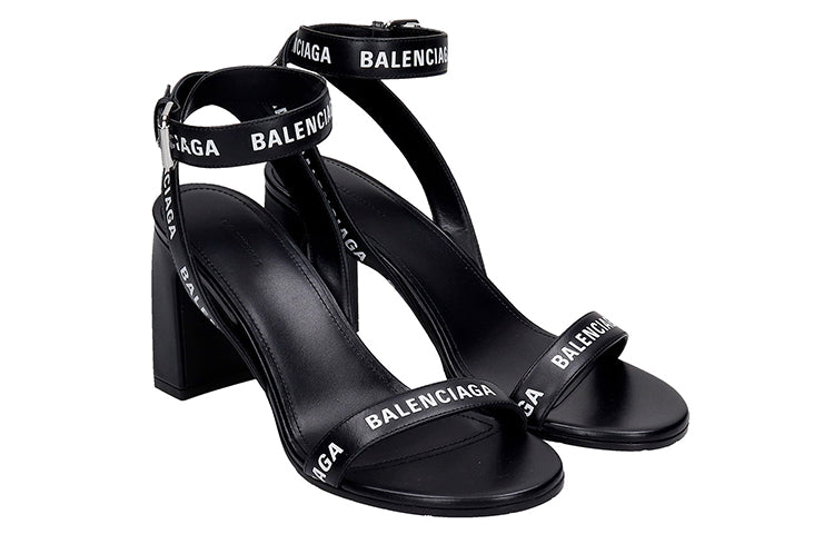 (WMNS) Balenciaga All Over Logo Sandal Heels 'Black' 630041WBAE11090