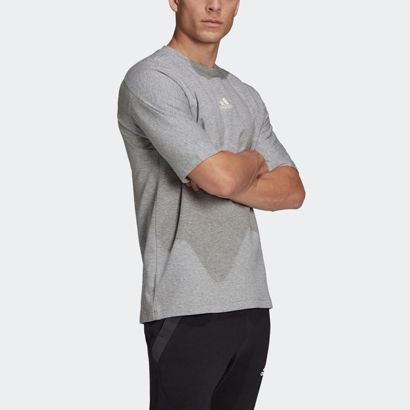 Men's adidas Internal Tee Solid Color Logo Round Neck Pullover Sports Short Sleeve Medium Hemp Grey T-Shirt HB6597