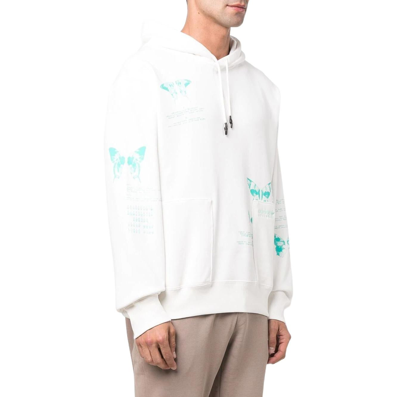 Men's adidas originals Butterfly Printing Hooded Drawstring Long Sleeves White HF4793
