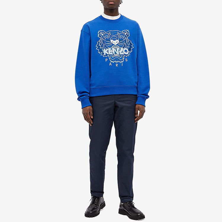 Men's KENZO Tiger Embroidered Pattern Round Neck Pullover Royal blue FB55SW1104XA-71