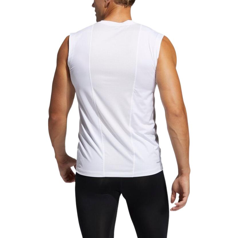Men's adidas Solid Color Logo Round Neck Sports White Vest GM0519