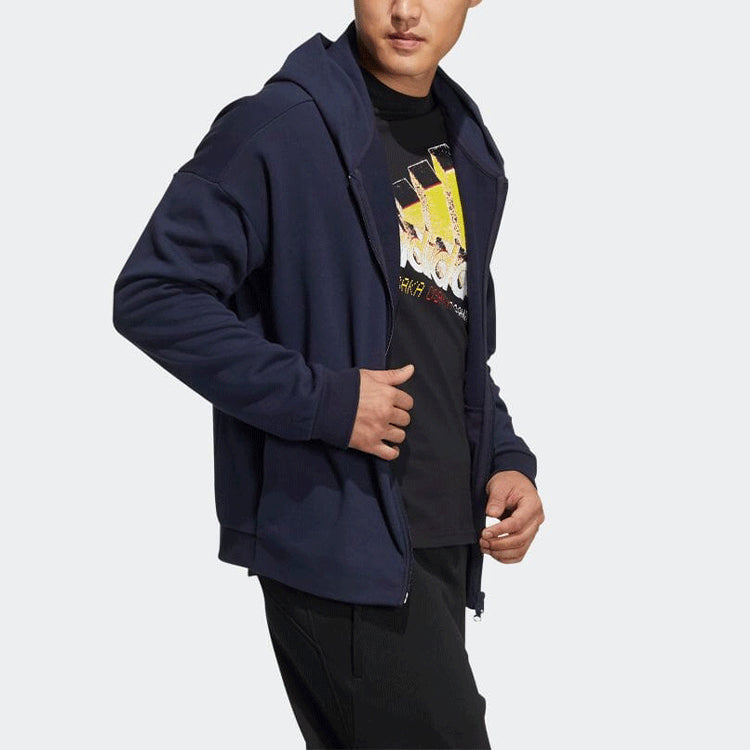 adidas Hooded Full-Zipper Sweatshirt Blue Logo HD0081