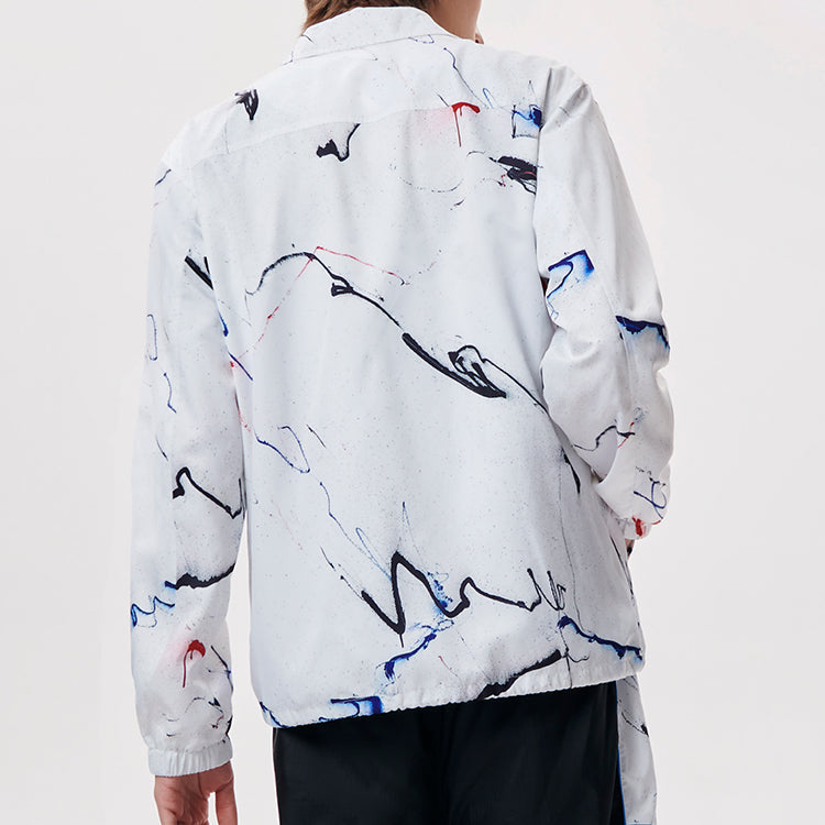 Men's FILA FUSION x FUTURA Crossover Splash Ink Full Print Casual Coach Loose Jacket White T11M138701F-WT
