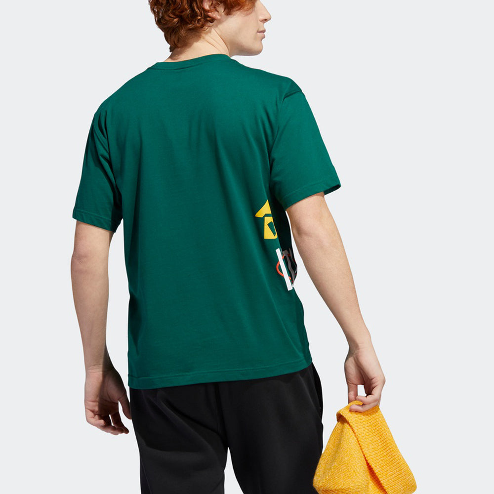adidas originals Streetball Mult Printing Basketball Sports Round Neck Short Sleeve Green GD2132