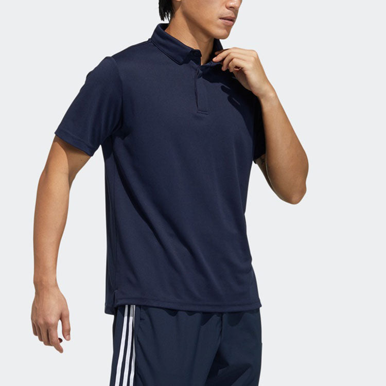 Men's adidas Mh Bd Polo Solid Color Sports Short Sleeve Ink Blue Polo Shirt GN0800