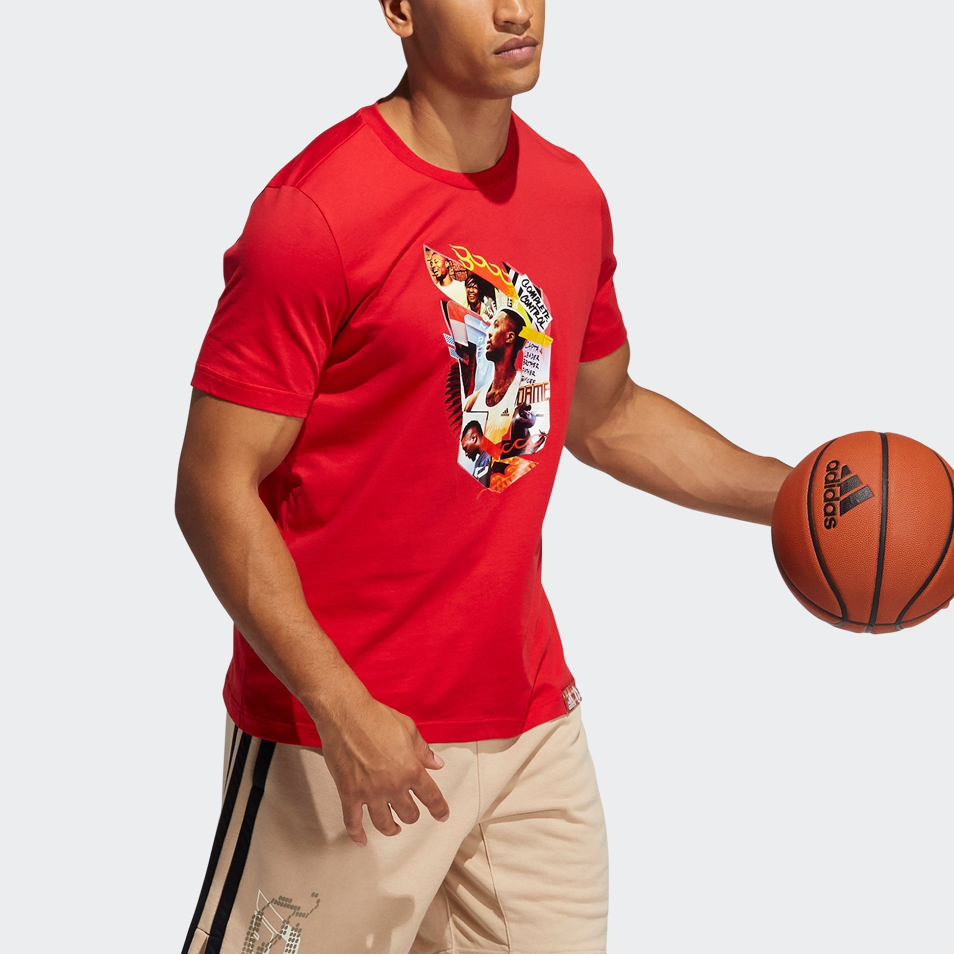 adidas Dame Abstract T Lillard Basketball Sports Cartoon Short Sleeve Red GN9000