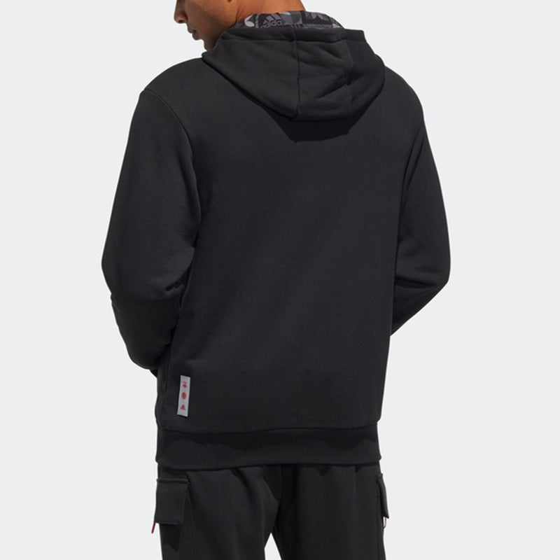 Men's adidas Cny Gfx Hood Limited Embroidered Pattern Sports Pullover Black HC0273