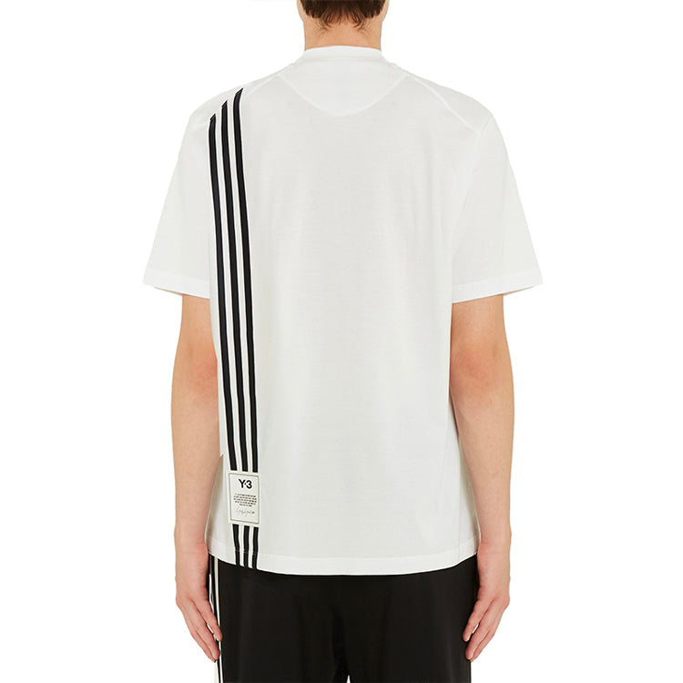 Men's Y-3 SS21 Back Stripe Loose Round Neck Short Sleeve White H16335