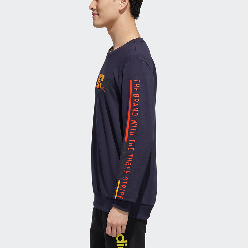 Men's adidas neo Ss Cs Swt Mountains Pattern Alphabet Printing Round Neck Sports Navy Blue GM2284