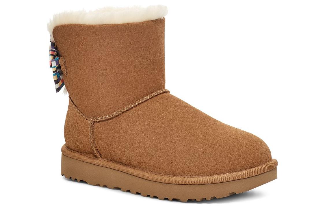 (WMNS) UGG Checkered Bow Short Snow Boots 'Brown' 1138132-CHE