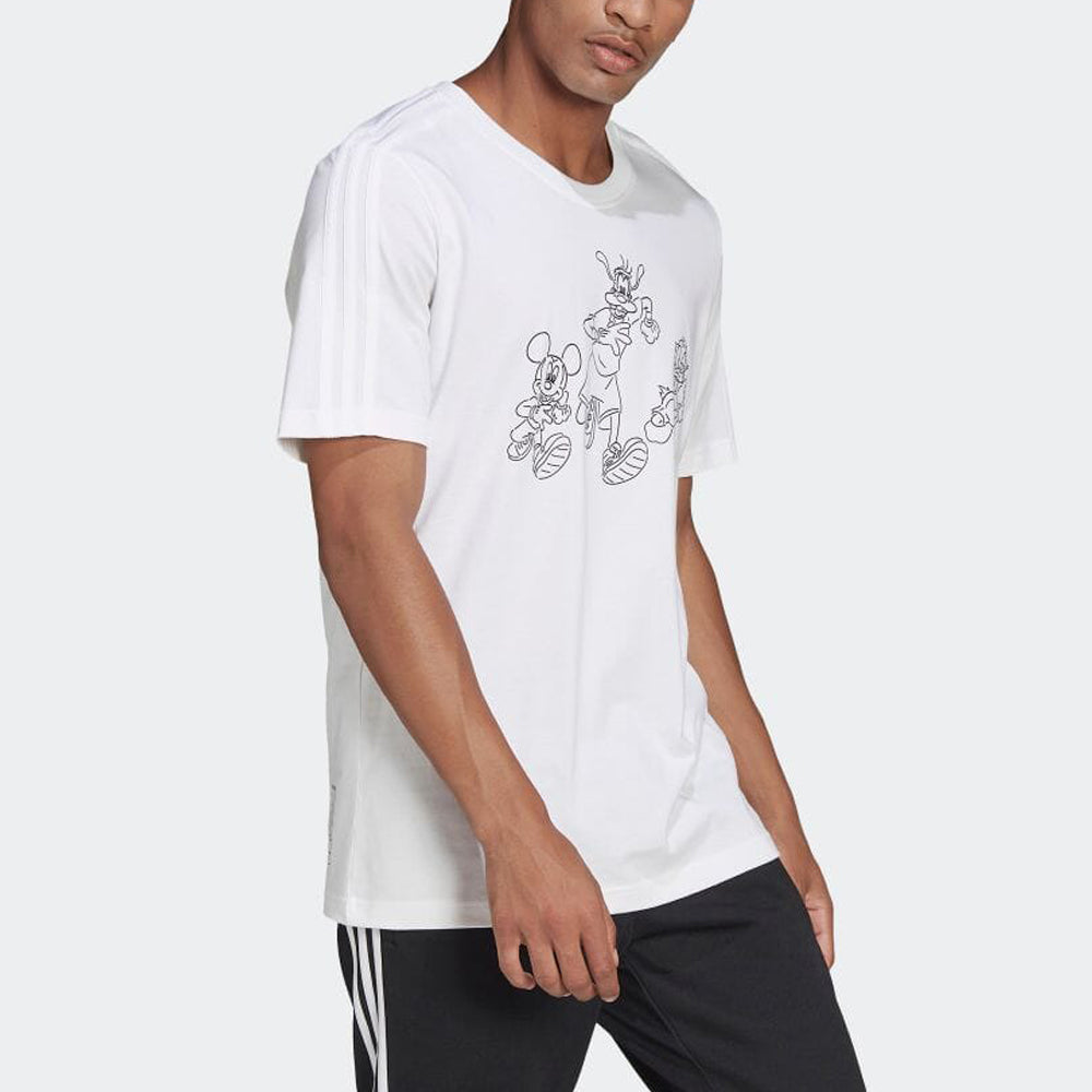 Men's adidas originals x Disney Crossover Cartoon Anime Logo Printing Stripe Round Neck Casual Short Sleeve White T-Shirt HD0827