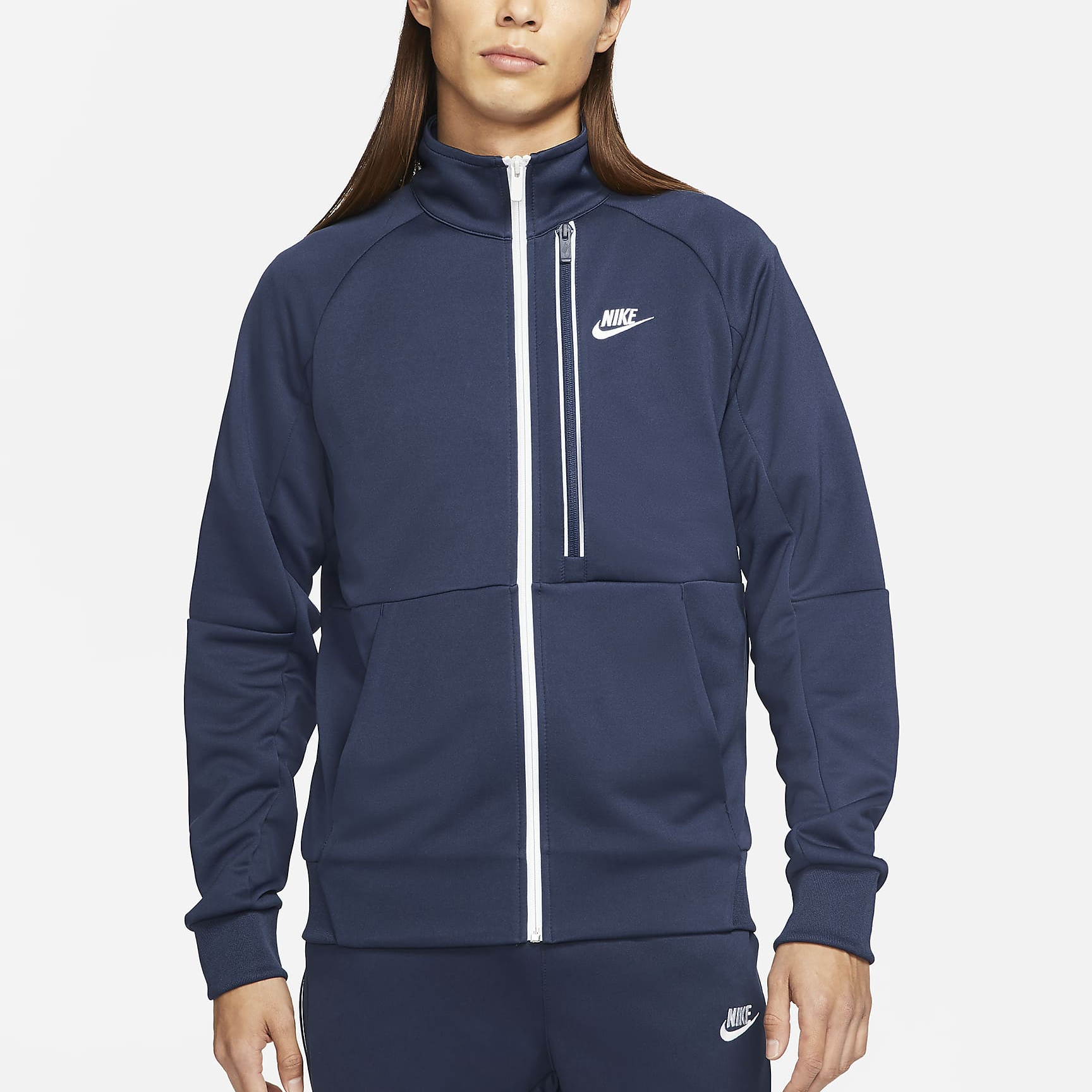 Men's Nike Solid Color Casual Micro Mark Printing Stand Collar Jacket Navy Blue DA0004-410