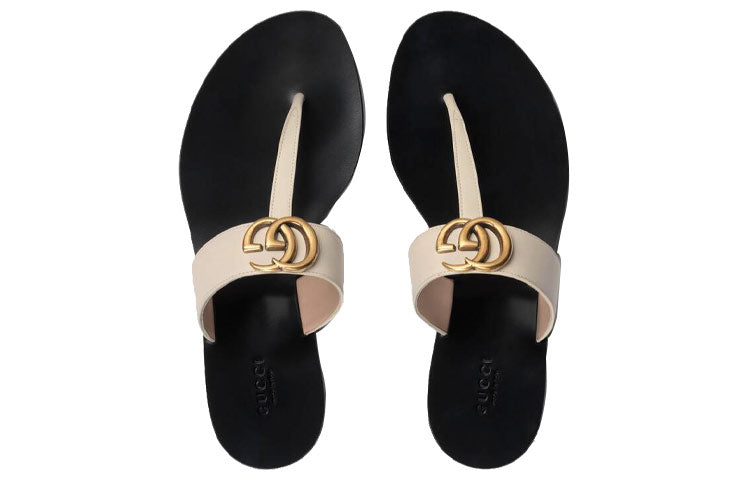 (WMNS) Gucci Thong Sandal With Double G 'White Leather' 497444-A3N00-9022