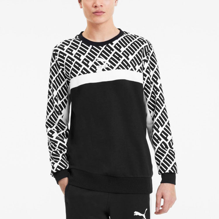 PUMA Trend AOP Logo Crew Sweater 'Black White Grey' 597395-01