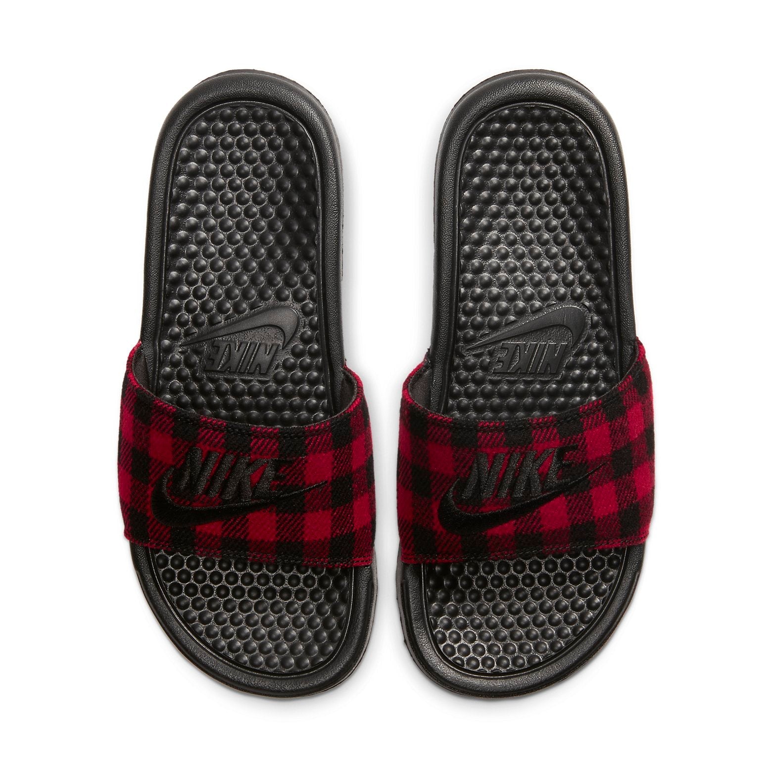 (WMNS) Nike Benassi Jdi SE Plaid Splicing Red Black Slippers 'Red Black' CK0626-001
