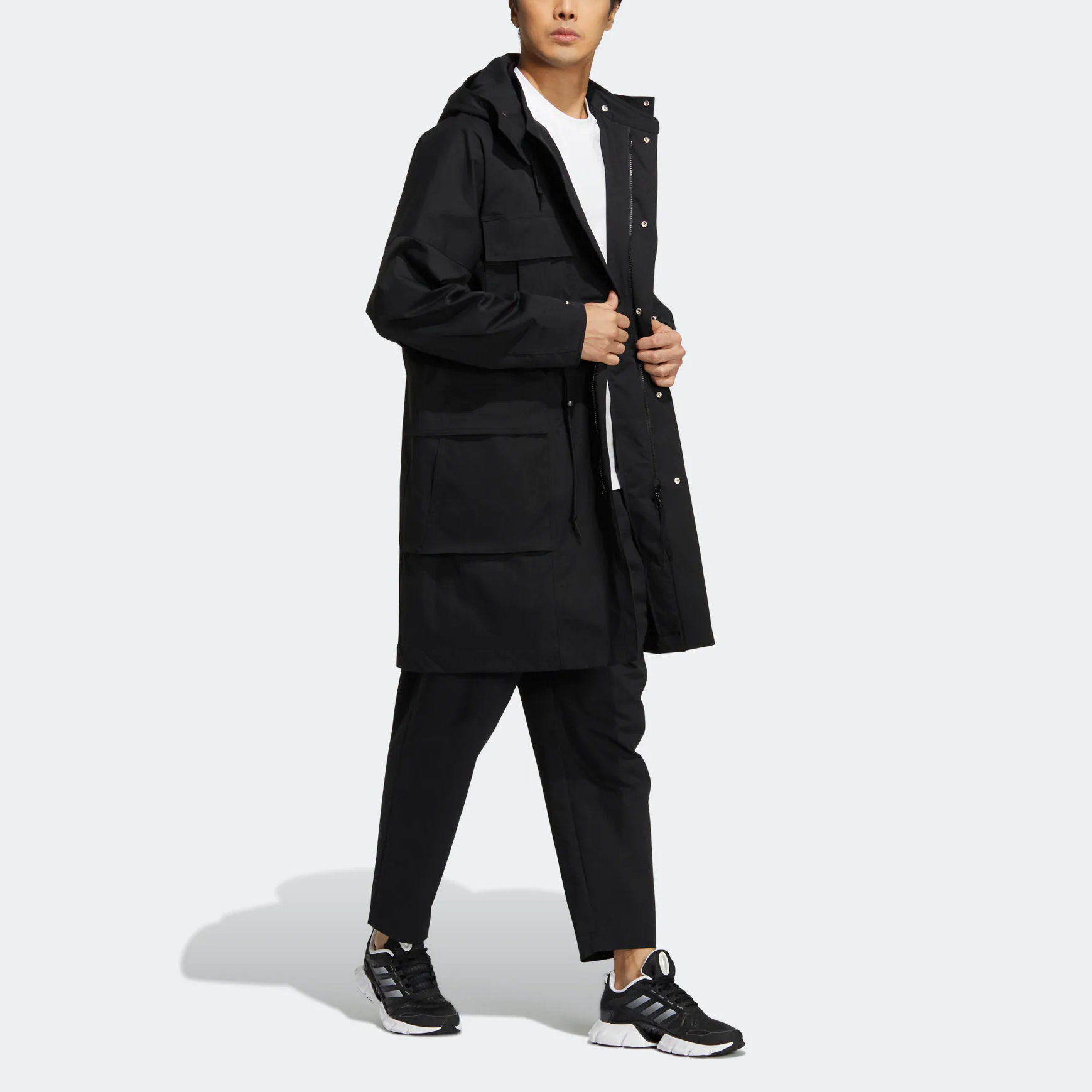 Men's adidas Prsve Long Wv J Solid Color Chest Brand Logo Printing Jacket Black HM2709