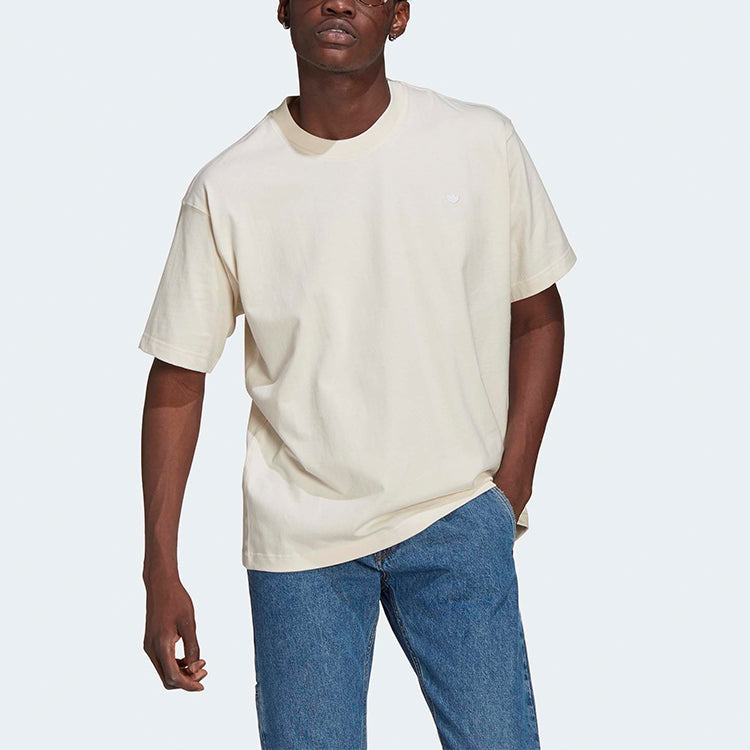 adidas originals Logo Embroidered Solid Color Sports Round Neck Short Sleeve Couple Style White GN3370