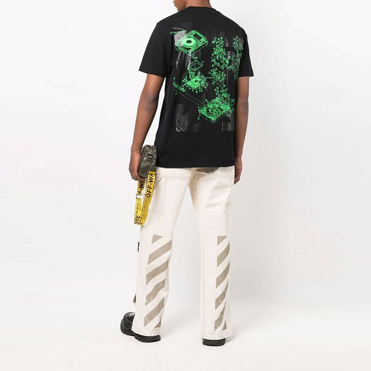 Off-White FW21 Alphabet Printing Pattern Short Sleeve Ordinary Version Black OMAA027G21JER0021059