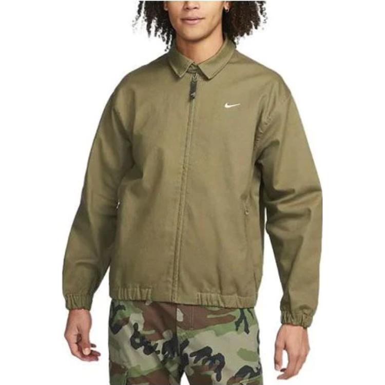 Men's Nike Solid Color Logo Casual Lapel Jacket Green DQ6335-222