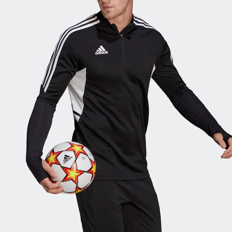 Men's adidas Condivo 22 Logo Stripe Half Zipper Training Long Sleeves Japanese Version Black T-Shirt HA6269