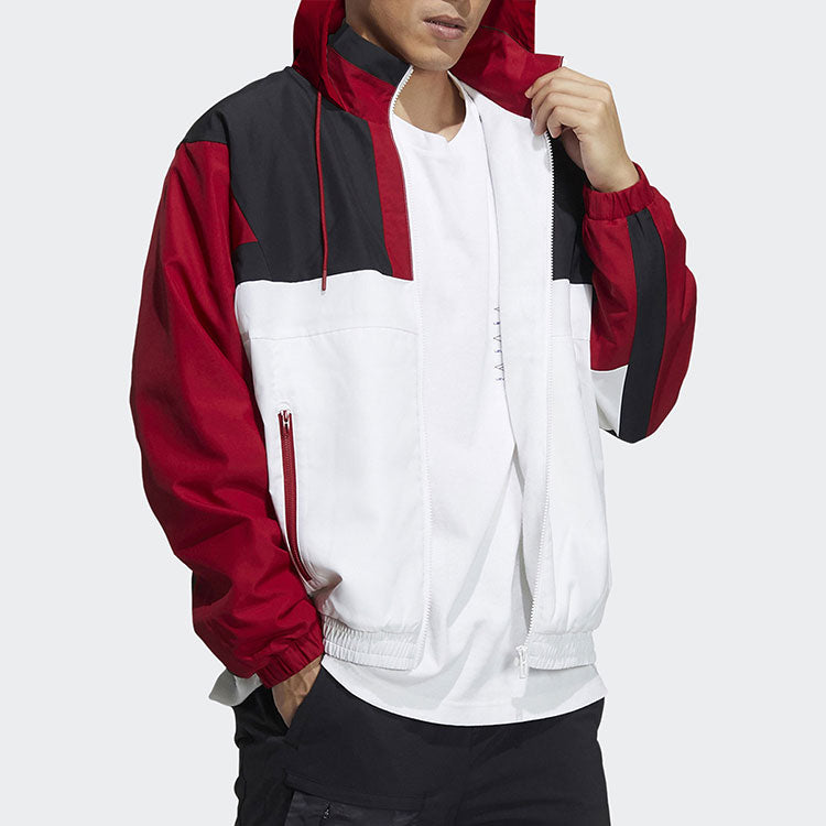 adidas Zipper Stand Collar hooded Long Sleeves Logo Jacket White Red Colorblock H39326