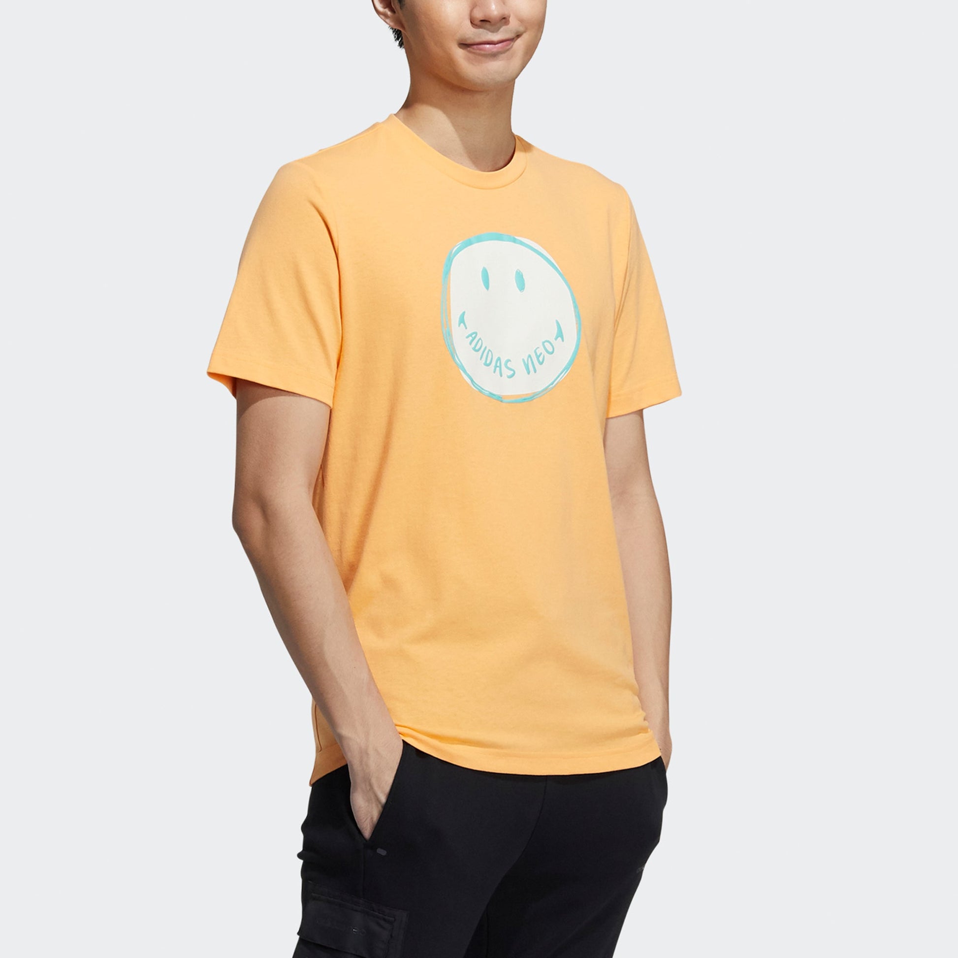 adidas neo M Smly Tee 1 Smiling Face Printing Sports Round Neck Short Sleeve Orange Yellow GP5780