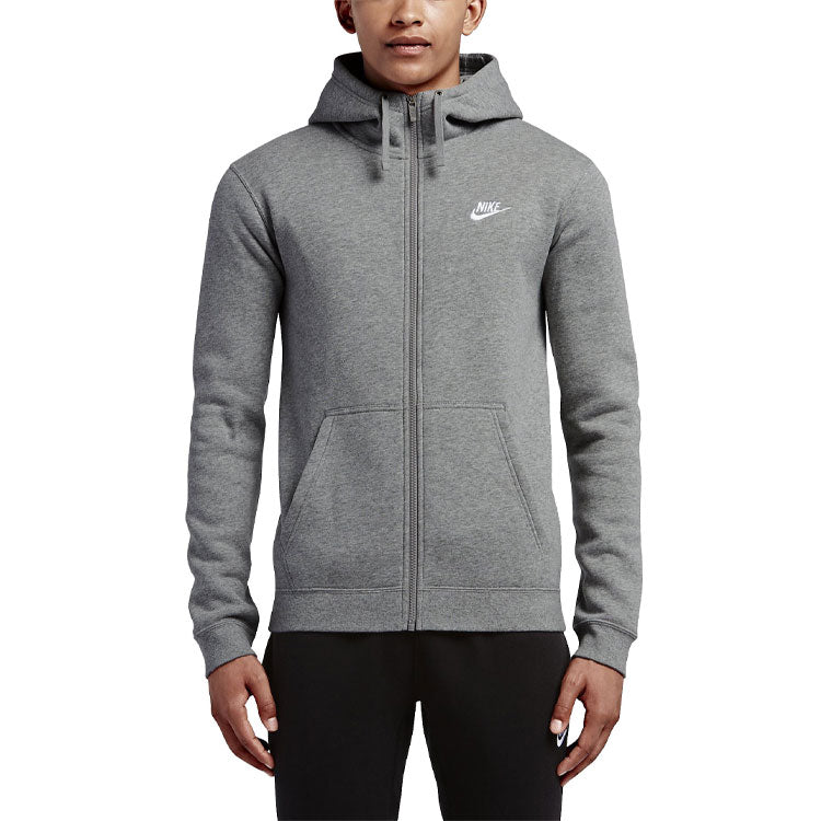 Nike Logo Embroidered Fleece Lined Hooded Jacket Gray 804389-063