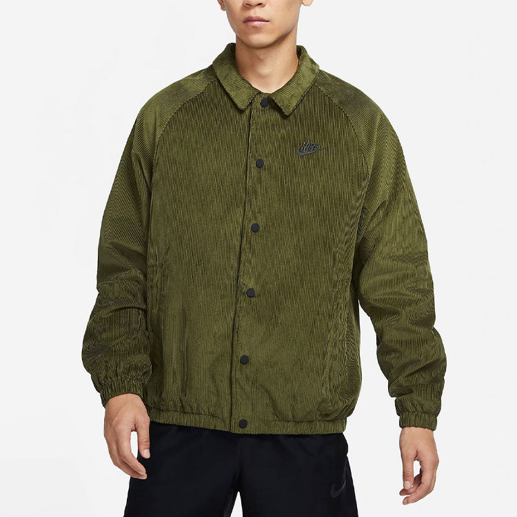 Men's Nike Stack Logo Casual Corduroy Jacket Autumn Green DO2323-326