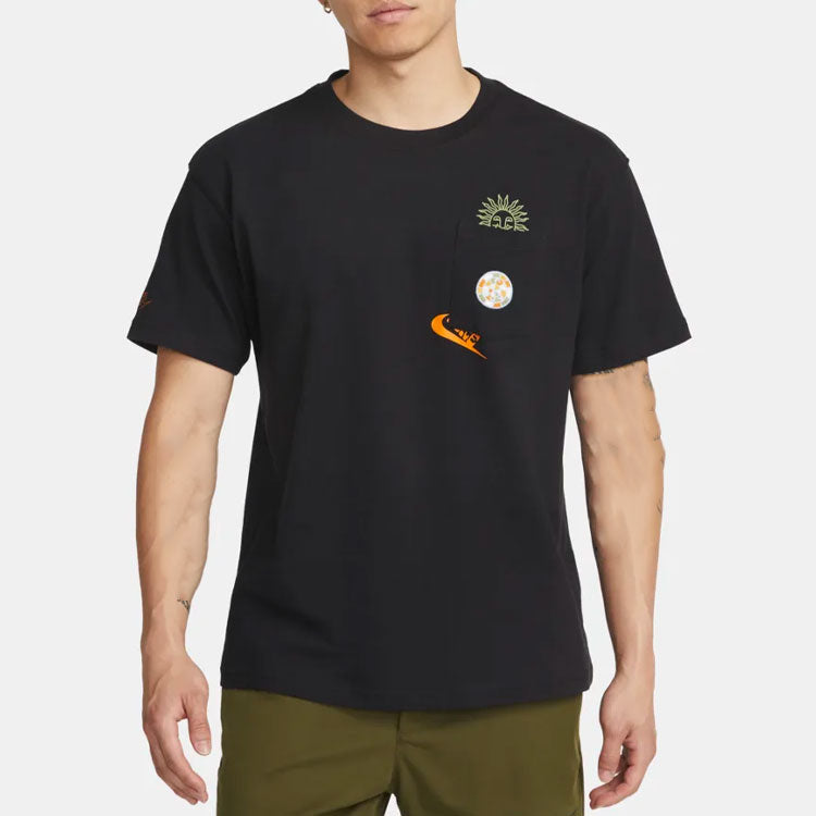 Men's Nike Logo Pocket Printing Round Neck Short Sleeve Black T-Shirt DR7967-010