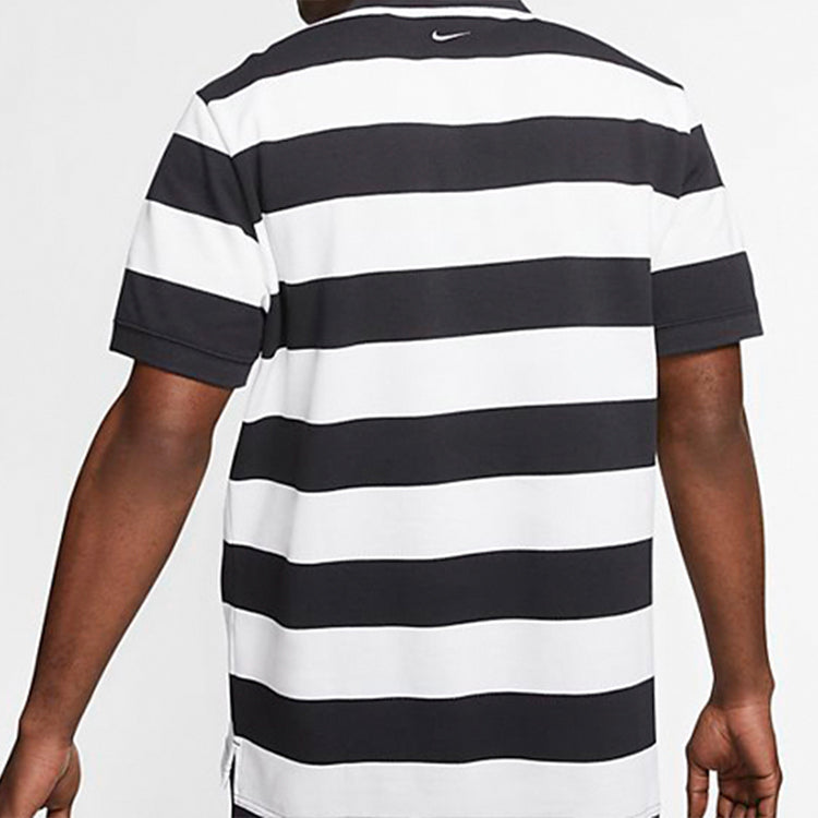 Nike Sportswear Swoosh Stripe Short Sleeve polo Black White  CJ4910-011