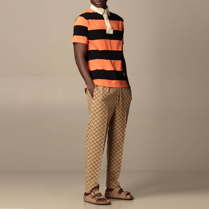 Gucci SS21 Striped Cotton Polo With Patch 'Orange Black' 645251-XJC6F-7252