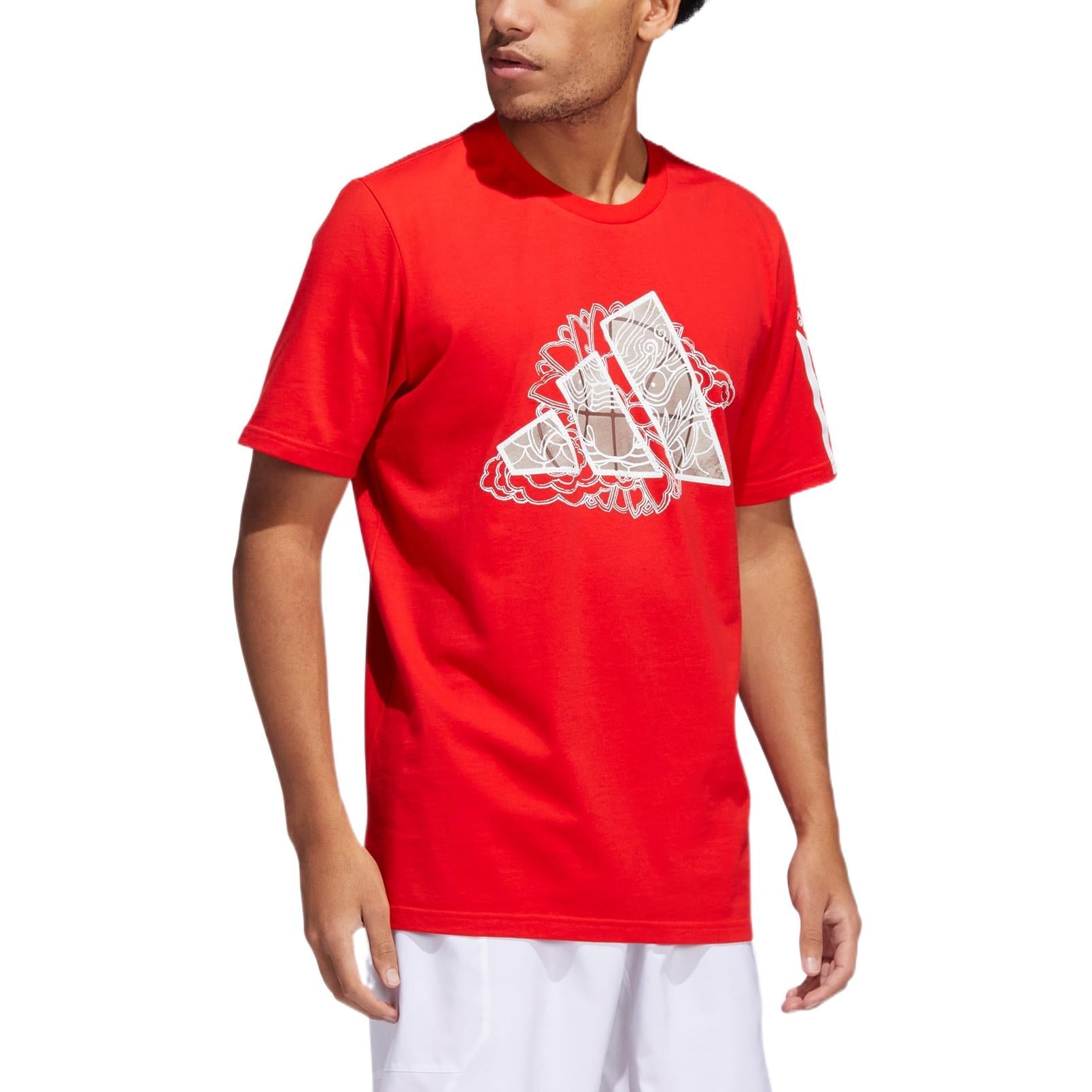 Men's adidas Rose Dynasty Large Logo Printing Round Neck Short Sleeve Red T-Shirt IC8106