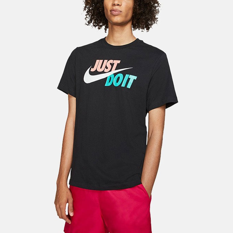 Nike Just Do It Contrasting Colors Alphabet Printing Round Neck Short Sleeve Black AR5007-013