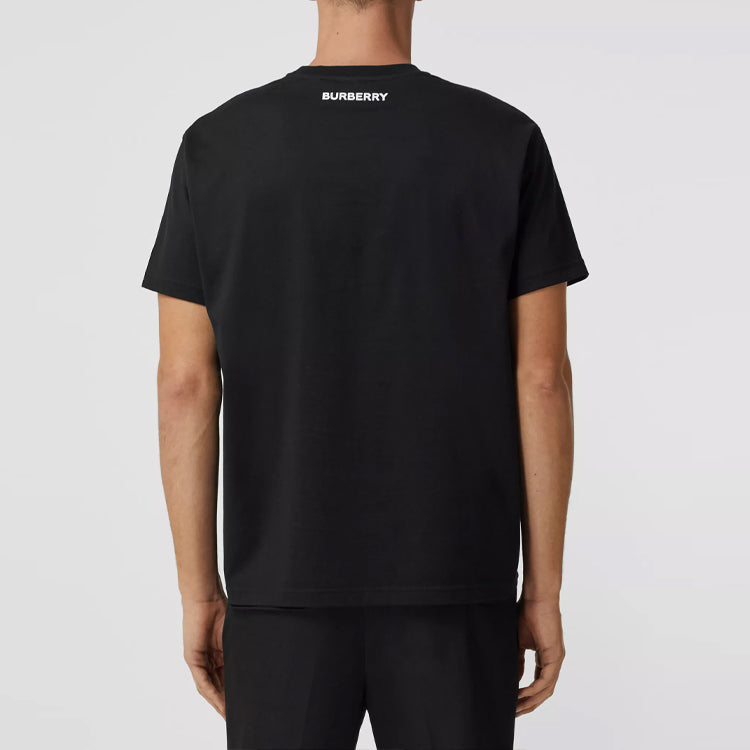 Men's Burberry SS21 Ocean Sketch Cartoon Printing Cotton Loose Short Sleeve Black 80406801