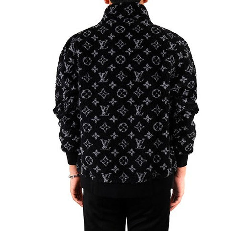 LOUIS VUITTON LV Monogram Fleece Full Logo Zipper Jacket Unisex Black 1A5VFA