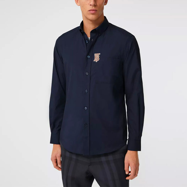 Men's Burberry Monogrom Pattern Elastic Shirt Navy Blue 80367641