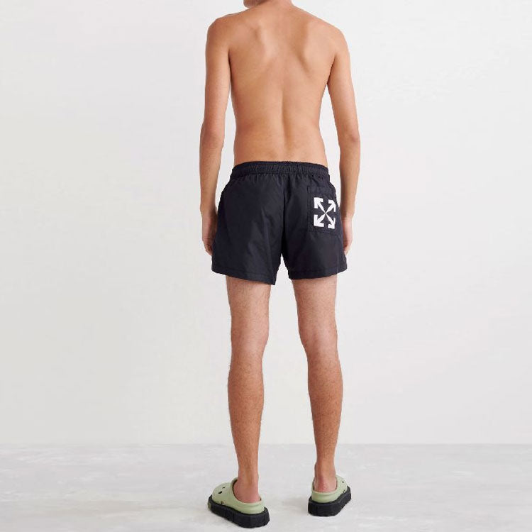 Men's Off-White SS22 Logo Printing Elastic Waistband Black Straight Shorts OMFA012C99FAB0011001