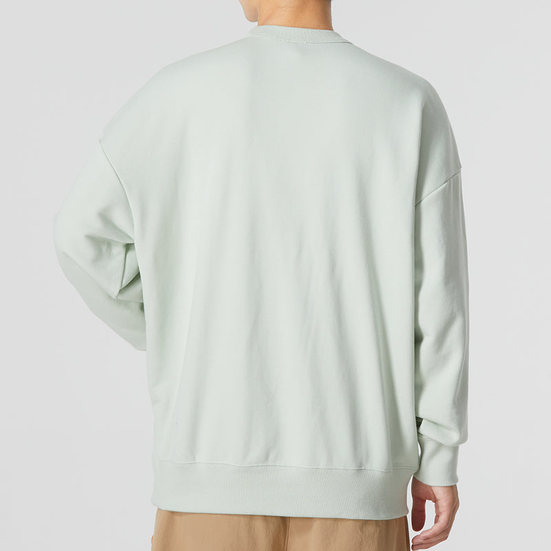 Men's adidas Solid Color Logo Athleisure Casual Sports Pullover Round Neck Green HD1341
