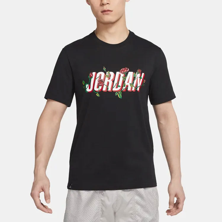 Air Jordan Logo Alphabet Printing Round Neck Pullover Short Sleeve Black DQ7389-010