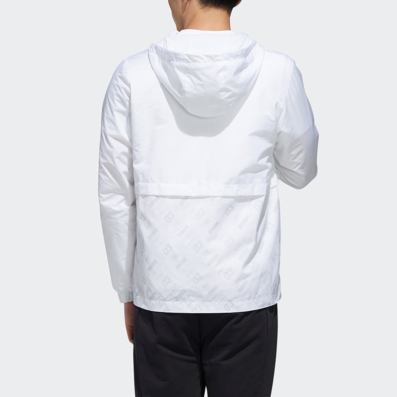 adidas neo M Brlv Wb 2 logo Printing Splicing Windproof hooded track Jacket White GK1512