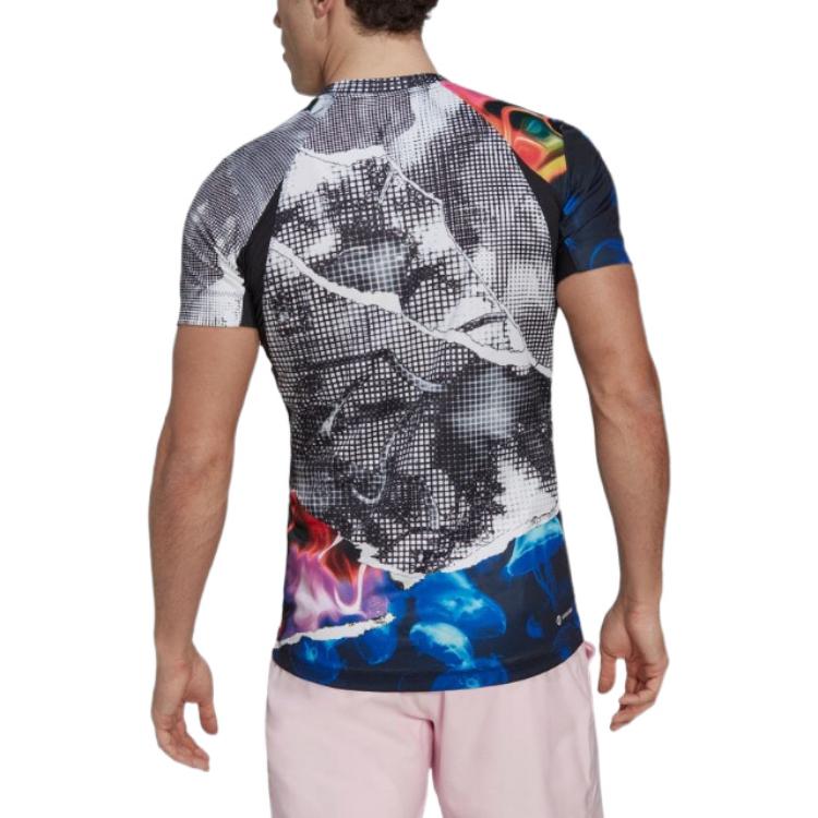 Men's adidas Pattern Full Print Logo Casual Round Neck Pullover Short Sleeve Multicolor T-Shirt HC8530