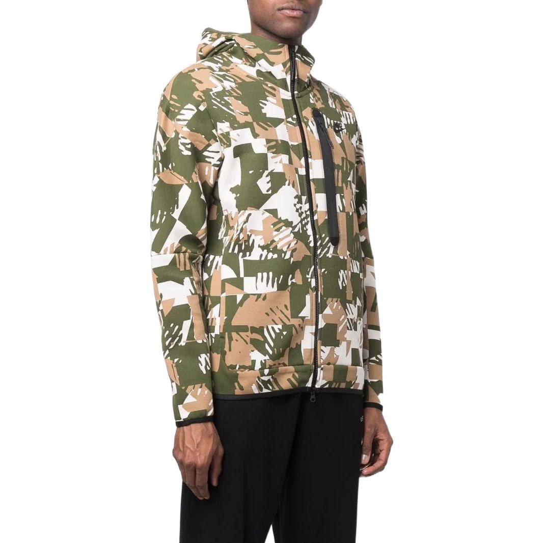 Men's Nike Full Print Geometry Pattern Logo Printing Zipper Hooded Jacket Green DM6456-072