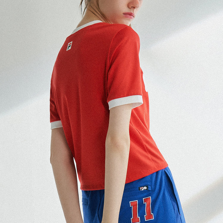 FILA FUSION Contrasting Colors Logo Printing Sports Short Sleeve Legend Red T-Shirt T11W022117A-RD