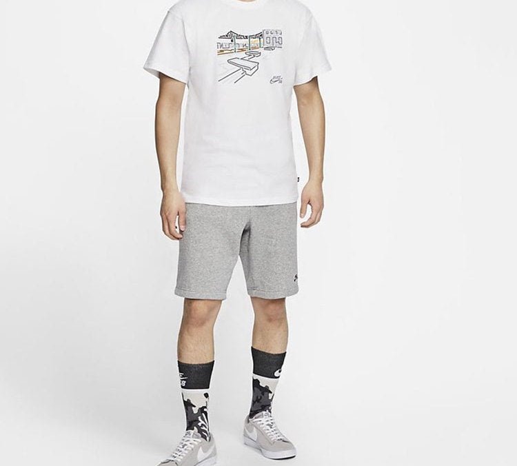 Nike Graffiti Printing Skateboard Short Sleeve White CU0287-100