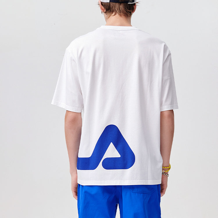 Men's FILA FUSION Contrasting Colors Logo Printing Loose Knit Sports Short Sleeve White T11M122114F-WT
