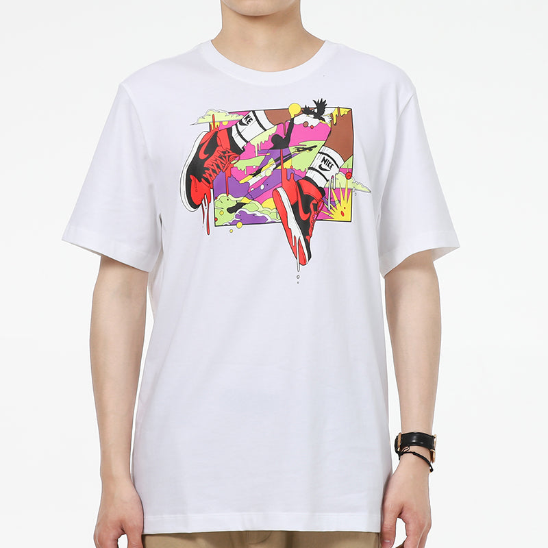 Air Jordan Running Training Casual Round Neck Cartoon Printing Short Sleeve White DO1927-100