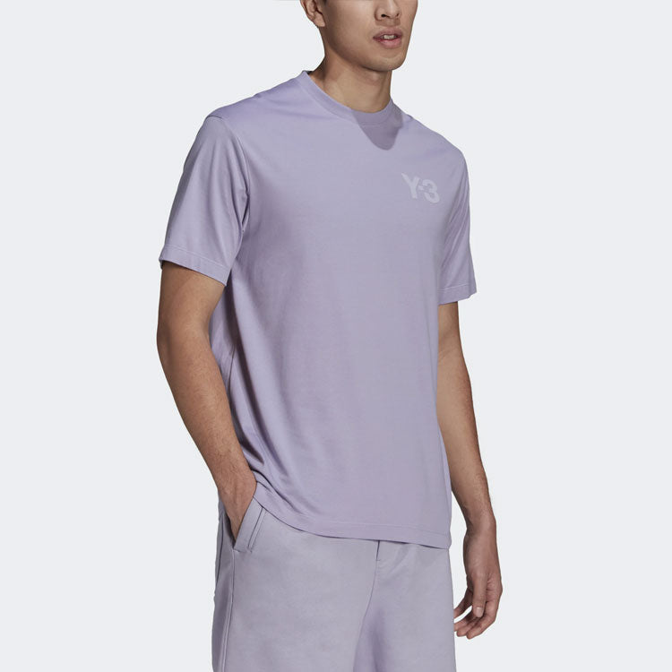 Men's Y-3 SS21 Cotton Round Neck Short Sleeve Lavender T-Shirt GV4115