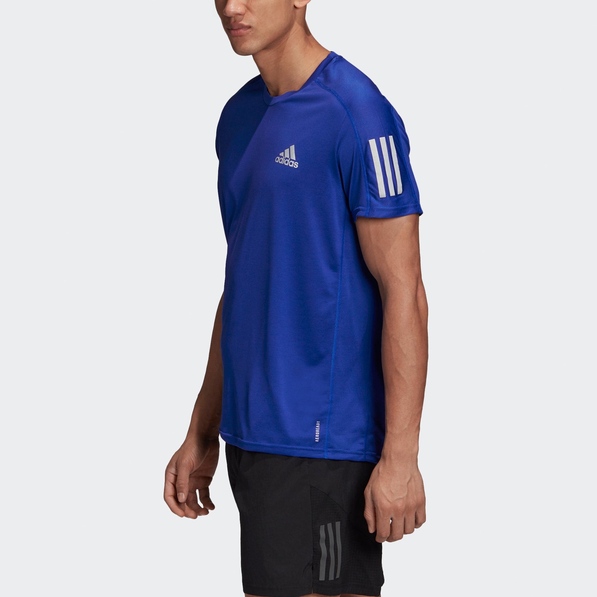 adidas Own the Run Tee Training Sports Reflective Stripe Short Sleeve Blue FS9800